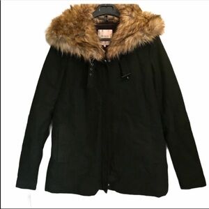 Zara Trafaluc Womens Winter Parka Coat Medium Faux Fur Collar Hunter Green BNWOT